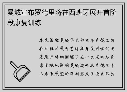 曼城宣布罗德里将在西班牙展开首阶段康复训练 曼城宣布罗德里将在西班牙展开首阶段康复训练